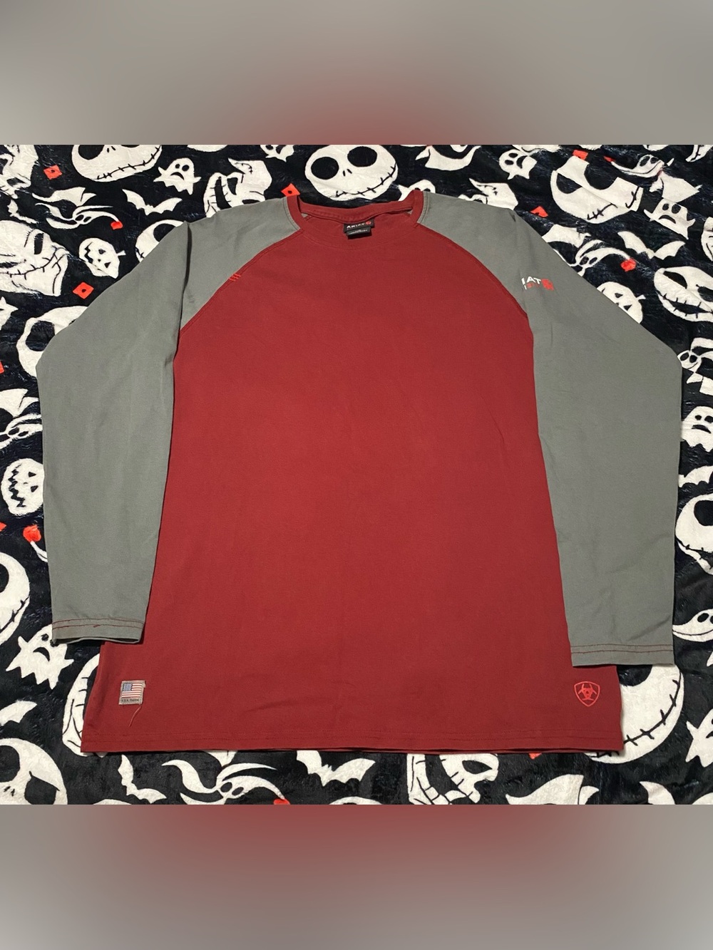 Ariat FR Men's Long-Sleeve Raglan Shirt - Maroon with Gray Sleeves